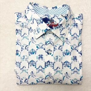 ROBERT GRAHAM Oakville White and‎ Blue Paisley Long Sleeve Classic Shirt Size L